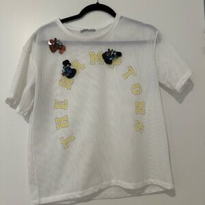 Zara Women's White and Yellow T-shirt